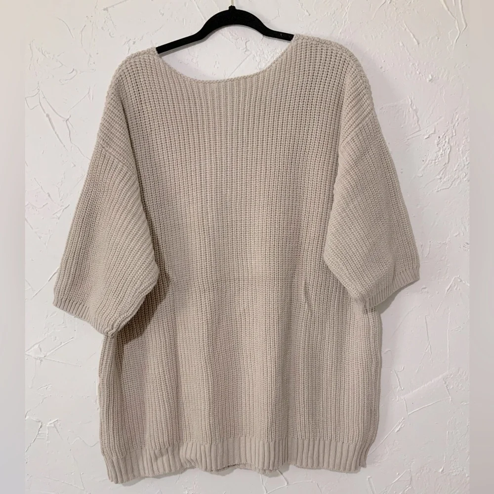 NWT Woman Within Three-Quarter Chunky Knit Beige Sweater Sz L (18-20)